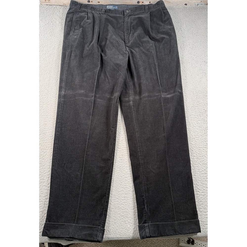 Polo Ralph Lauren Hammond Pant Mens 42x33 Black Pleated Corduroy Trousers